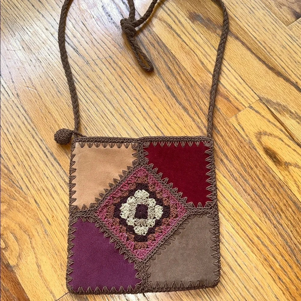 Brown Crossbody Bag with Patchwork Design - Picture 3 of 9